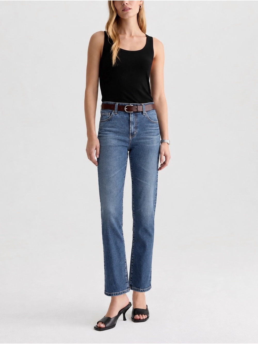 AG Adriano Goldschmied Mari Crop High Rise Slim Straight Blue Jeans Size 27